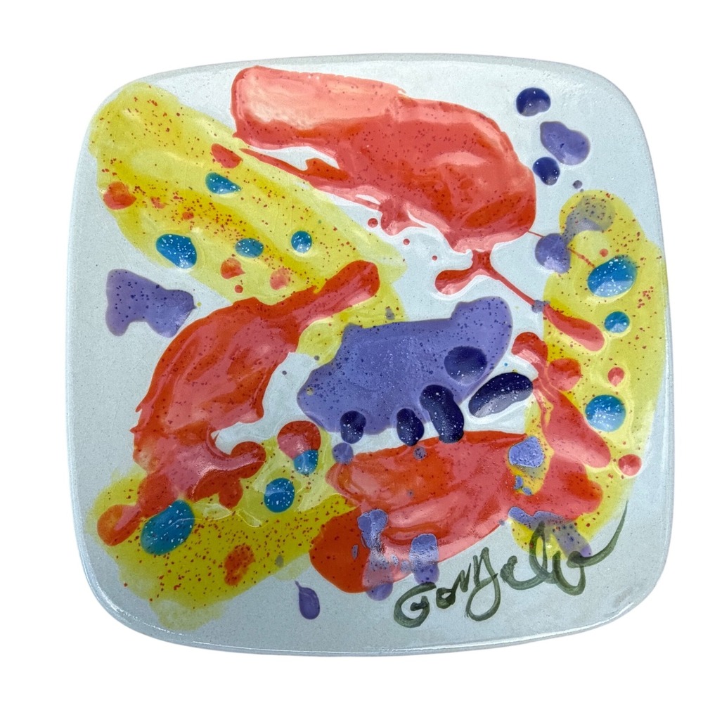 Gonjello Ceramic Plate Abstract Splatter Mid Century Modern Multicolor 7.5in